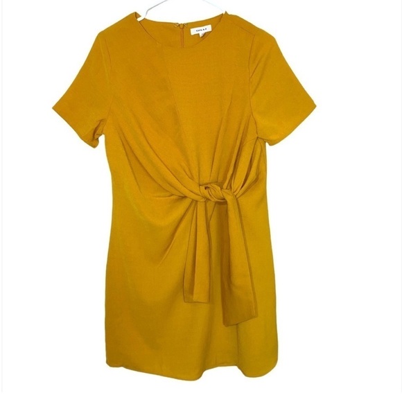 Gilli Mustard Yellow Short Sleeve Tie-Front Dress - Picture 1 of 7